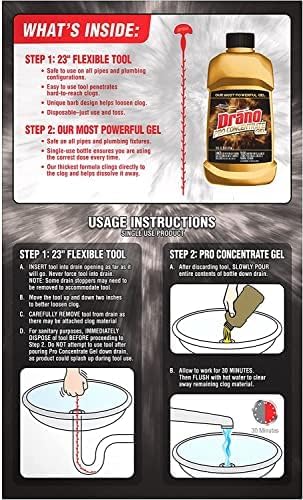 Drano Snake Plus Tool and Gel System, Drain Snake with Drain Clog Remover Gel, Unclogs and Removes Hair and Blockages