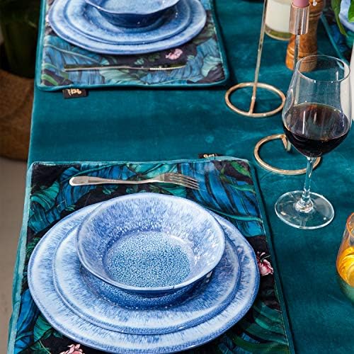 12 Pcs Blue Melamine Dinnerware Set, Shatterproof and Dishwasher Safe, Ideal for Indoor and Outdoor Use