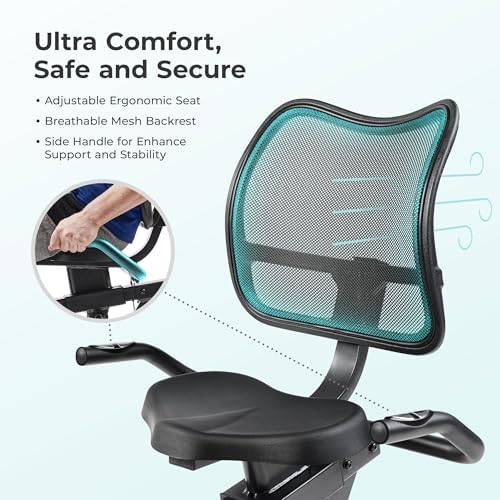Sunny Health & Fitness Smart Recumbent Bike, Wide Cushioned Seat & Back, Indoor Cycling Machine for Adult/Seniors Home Exercise, Free SunnyFit App Connection