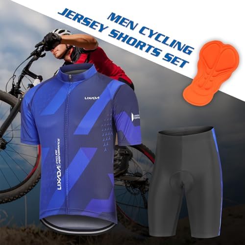 Lixada Men's Cycling Jersey Short Sleeve with Padded Shorts Quick-Dry Summer Short Bike Clothing Bicycle Shirts Pants Set