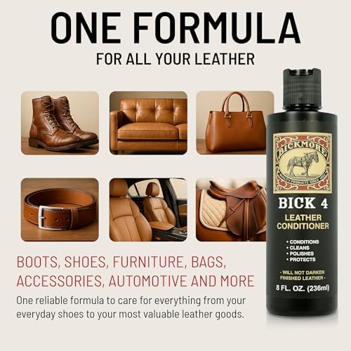 Bick 4 Leather Conditioner & Cleaner, Won't Darken Boots, Couch, Bags 8 oz | Made in USA, For Shoes, Furniture, Jackets, Auto Interiors, Apparel & Accessories