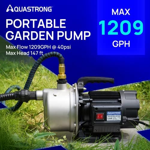 Aquastrong 115V Shallow Well Garden Pump, Stainless Steel, 1210 GPH, Water Transfer Draining Irrigation Sprinkler Pump, for Lawn, Garden