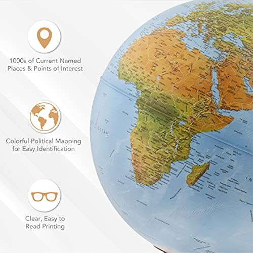 Waypoint Geographic Light Up Globe - Lugano 12” Desk Decorative Illuminated Globe with Stand and Blue Ocean, Up to Date