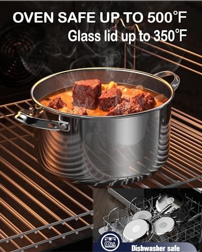 Cooks Standard Classic 6-Quart Stainless Steel Dutch Oven Casserole with Glass Lid, Large Dutch Oven Casserole for Soup, Stew, Chili & Pasta, Compatible with All Stovetops