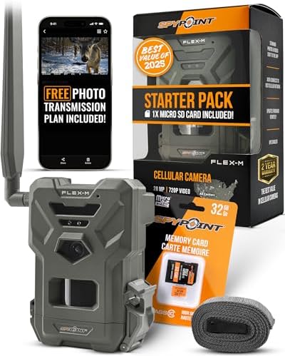 SPYPOINT Flex-M Twin Pack Cellular Trail Cameras - Best Hunting Accessories, No WiFi Needed, GPS, Night Vision, Dual-Sim LTE, IP65 Water-Resistant Game Camera, 28MP Photos, 720p Videos + Sound (2) | IP65 Water-Resistant Game, 720p Videos + Sound, 28MP Ph…