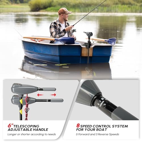PEXMOR 8 Speed Electric Trolling Motor, Electric Outboard Boat Motor w/Adjustable Handle & LED Indicator, Transom Mounted for Saltwater, Kayak