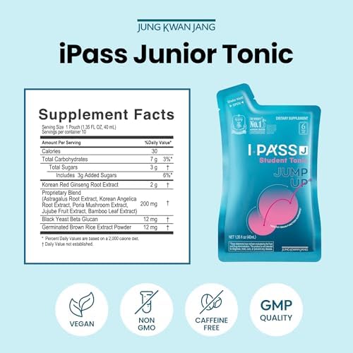 JungKwanJang i-Pass Junior Dietary Supplement- Korean Red Panax Ginseng Extract - Support Immune System, Memory Improvement and Concentration
