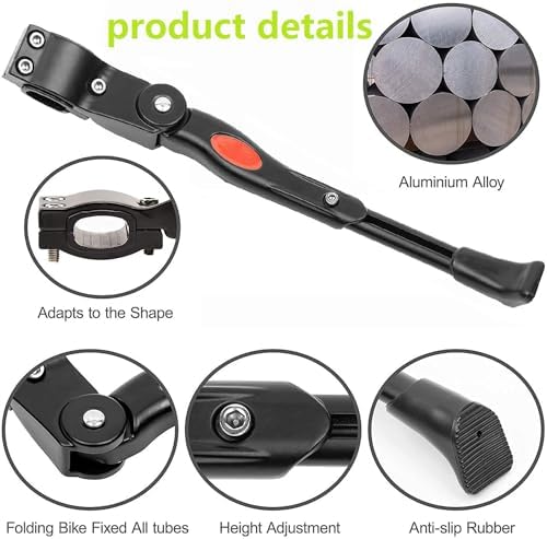 Bike Kickstand, Adjustable Aluminum Alloy, 20" 24" 26", Black | For Road Mountain Bike