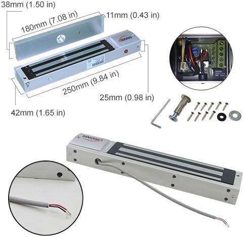 Visionis FPC-5192 600lbs Indoor Electromagnetic Lock with 600 lbs L and Z Bracket for Inswinging Door Access Control Maglock