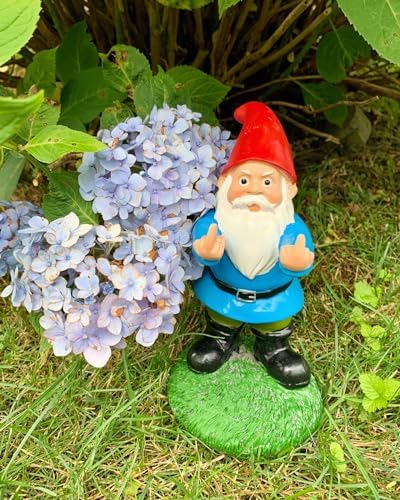Gnometastic Middle Finger Gnome Statue 8.5in, The Original Double Bird Funny Garden Gnomes Statues Outdoor Decorations for Yard