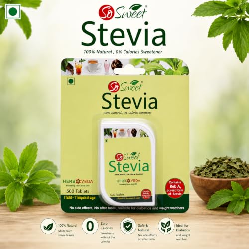 So Sweet Stevia 500 Tablet Dispenser - Natural Sweetener, Zero Calories, Keto-Friendly, Sugar Substitute, No Artificial Flavors, Convenient Travel Size