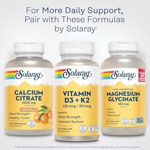 SOLARAY Calcium Citrate 1000 mg, Orange Flavor, 60 Chewables | Bone & Teeth Support - Natural Orange Flavor - 1000 mg Calcium Citrate - 15 Servings - Vegan, Gluten Free, Lab Verified