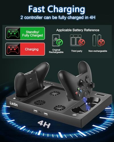 Lictin Cooling Fan Charging Station for Xbox Series X Console & Controller | Upgraded 4 Cooler Fan System Stand
