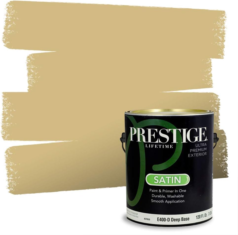 PRESTIGE Paints Exterior Paint and Primer In One, 1-Gallon, Satin, Comparable Match of Sherwin Williams* Cachet Cream*
