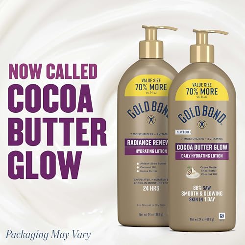 Gold Bond Cocoa Butter Glow Daily Hydrating Lotion for Gifting, 14 Oz | Body lotion with Shea Butter, Cocoa Butter & Coconut Oil, dermatologist-tested, no parabens, phthalates, dyes, 24hr moisture