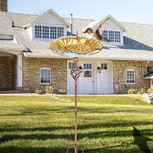 MUMTOP Bird Bath Outdoor, Glass Birdbath Bowl with Stake Garde Decor, Blue