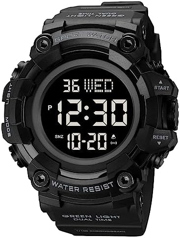 FANMIS Men's Digital 50M Waterproof Electronic Sport Watch Rubber Band Army Military 24H Time LED Light 164FT Water Resistant Calendar Date Day Watches