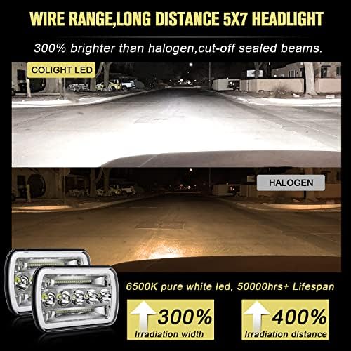 CO LIGHT 2PCS 7x6 5x7 LED Headlights, Angel Eyes Cool Halo, White & Amber DRL with Turn Signal