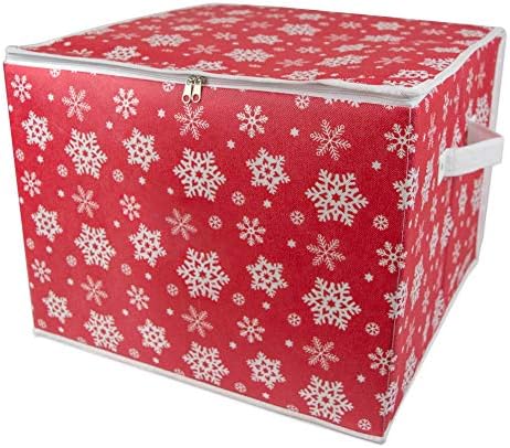 DII Christmas Storage Containers Collection Zippered with Dividers, Ornament; Large, 16x16x13, Snowflakes