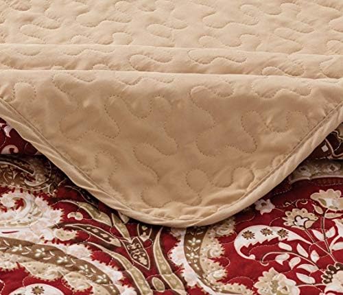 Luxury Home Collection 3 Piece Full/Queen Quilted Reversible Coverlet Bedspread Set Floral Printed Blue Taupe