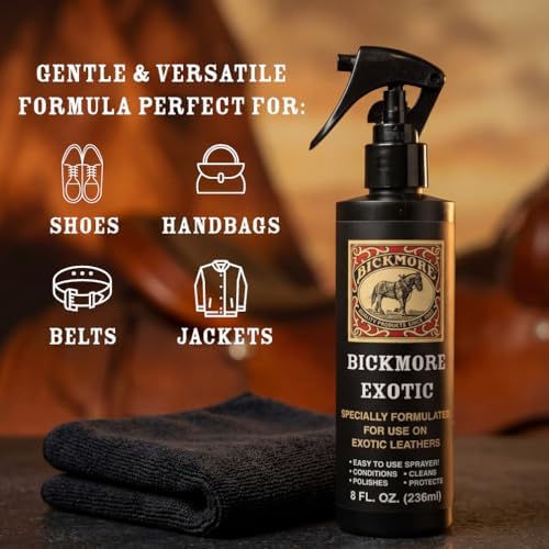 Bickmore Exotic Leather Cleaner & Conditioner for Exotic Skins and Leathers | One step preserves material and natural sheen on alligator, ostrich, lizard and stingray hides.