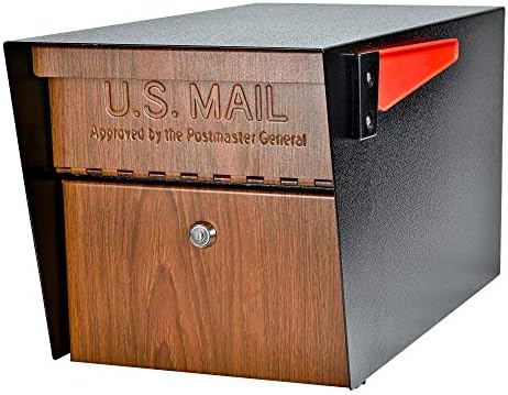 Mail Boss Curbside, Wood Grain 7510 Mail Manager Locking Security Mailbox, Steel, Black | Patented anti-pry lock, accepts small packages