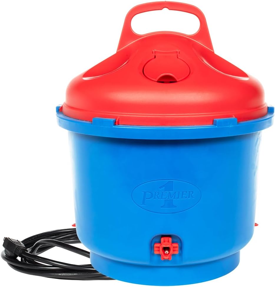 Premier 1 All-Season Heated Poultry Waterer for Chickens & Ducks – 3 Gallon | 100W thermostat keeps water unfrozen to -20°F. Quick-fill cap