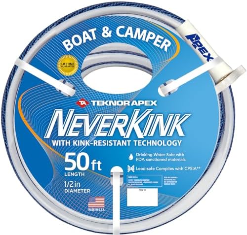 Teknor Apex NeverKink, 7612-50 Boat and Camper, Drinking Water Safe Hose, 1/2-Inch by 50-Feet Hose