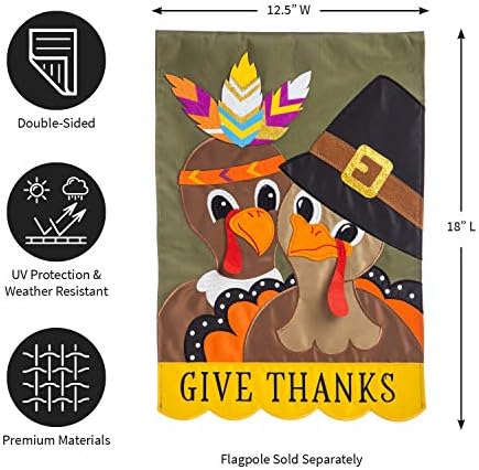 Evergreen Flag Embellished Pilgrim Couple Applique Garden Flag - 12.5 x 18 Inches Outdoor Decor for Homes and Gardens