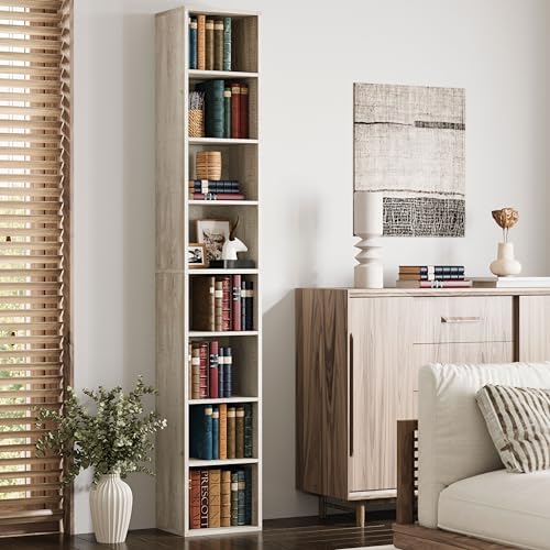 IRONCK Tall Narrow Bookshelf 8 Tiers, Compact Corner Bookcase, Floor Standing Display Storage Shelves 71 in Tall, Easy to Match for Living Room, Office, Study, Bedroom