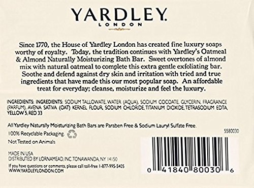 Yardley Oatmeal and Almond Bar Soap, 4.25 Ounce, Set of 3