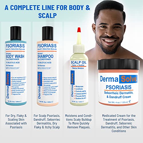 Dermasolve Psoriasis, Seborrheic Dermatitis & Dandruff Shampoo plus Conditioner. Naturally Heals Itchy Flakey Inflamed Skin and Provides Soothing Moisturizing Relief. (8.0 oz)