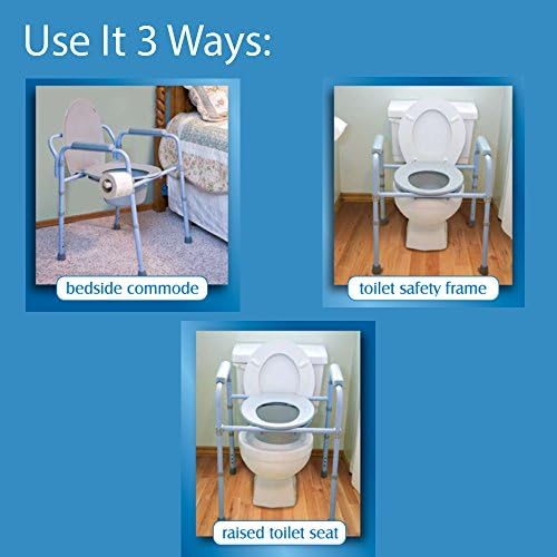 Carex 3-in-1 Folding Bedside Commode and Raised Toilet Seat, Portable Toilet Supports Up to 300lbs, Bedside Commodes for Seniors