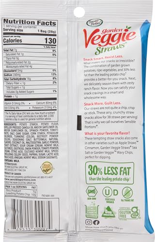 Sensible Portions Garden Veggie Snacks - Veggie Straws, Gluten Free, Snack Size Sea Salt, 1 Oz (Pack of 24)