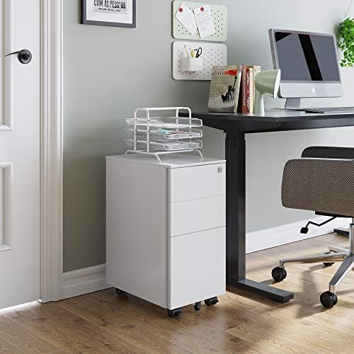 DEVAISE 3 Drawer Mobile File Cabinet with Lock, Under Desk Metal Filing Cabinet for Home Office/Legal/Letter/A4 File, Fully Assembled Except Wheels, Black