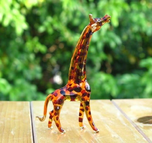Handmade Mini 3.5" Blown Glass Giraffe Savannah Figurines Figures Art, Collectible Dollhouse Gift Ideas, Miniature Safari Animals