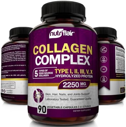 NutriFlair Multi Collagen Peptides 2250mg, 90 Capsules - Type I, II, III, V