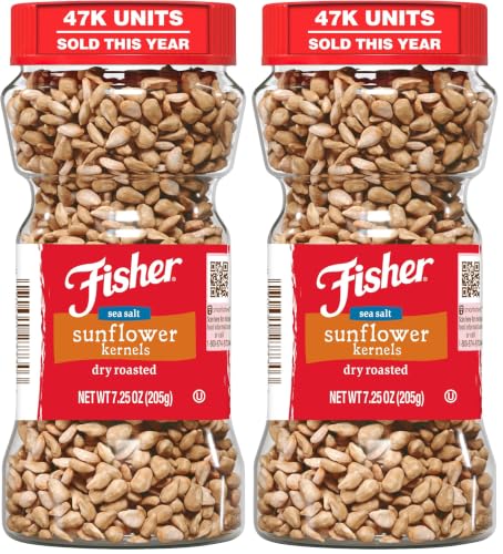 Fisher Dry Roasted Sunflower Seeds Kernels with Sea Salt, 7.25 oz, Sunflower Seeds to Eat, Gluten-Free, No Sugar Added, Crunchy Snacks for Adults, Perfect for Salads, Yogurt, & On-the-Go Snacking