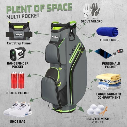 15-Way Golf Cart Bag, Lightweight Golf Club Bag for Men with Cooler | 15 Separate Compartments Easy Club Access Multiple Storage Pockets Cart Strap Channel Beverage Storage and Carry Handles