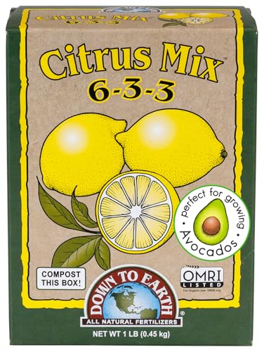 Down To Earth All Natural Fertilizers Organic Citrus Mix - 6-3-3, 1 lb | Plant Food for Lemons, Limes, Oranges, Avocados, Fruit Trees, Vines, Contains Nitrogen, Zinc, Iron, For Blossoms and Fruits
