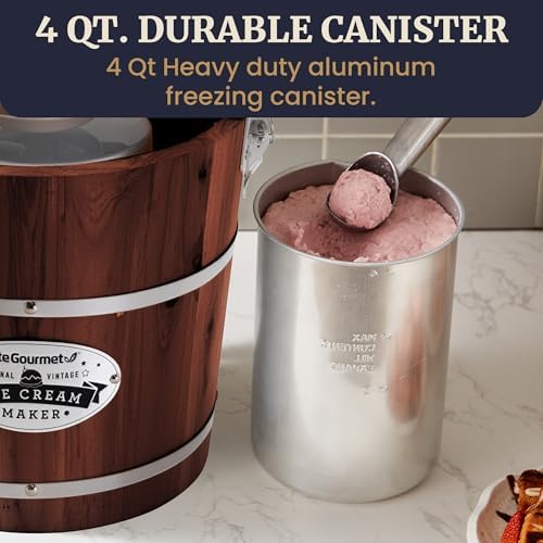 Elite Gourmet EIM402 4Qt Old Fashioned Wood Bucket Ice Cream Maker