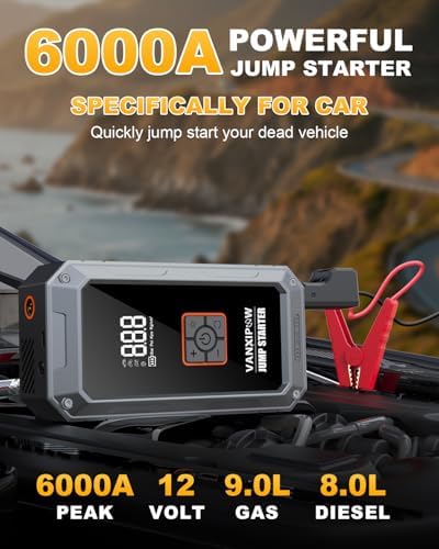 M1 6000A Car Battery Jump Starter with Air Compressor 150PSI (9.0 L Gas/8.0L Diesel), Portable Car Jump Starter Power Pack