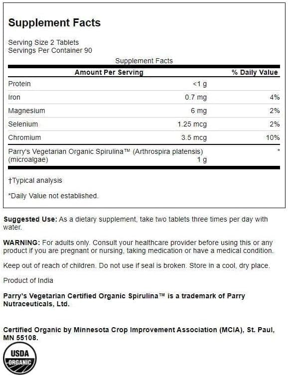 Swanson Certified Organic Spirulina 500 Milligrams 180 Tabs | Most Potent and Digestible Protein Source Among Green Foods; Supports Toxin Removal and Cardiovascular Health; Organic