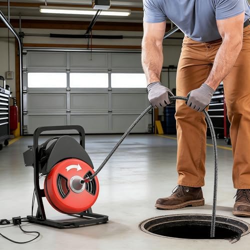 100Ft 3/4 Inch Drain Cleaning Machine. Sewer Snake 750w Auto Feed | Portable Drain Cleaning Machine Electric Drain Auger Sewer Auger with 6 Cutter Air-Activated Foot Switch for 4" to 8" Pipes