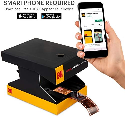 KODAK Mobile Film Scanner, 35mm Negative Scanner & Slide Viewer, App-Based | Scan and view old 35mm color and B&W negatives and slides, LED backlit