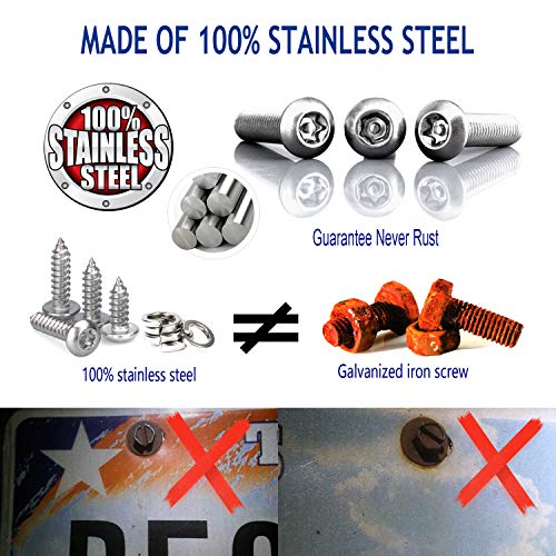 ZXFOOG Anti Theft License Plate Screws, Stainless Steel Bolts, Chrome Caps