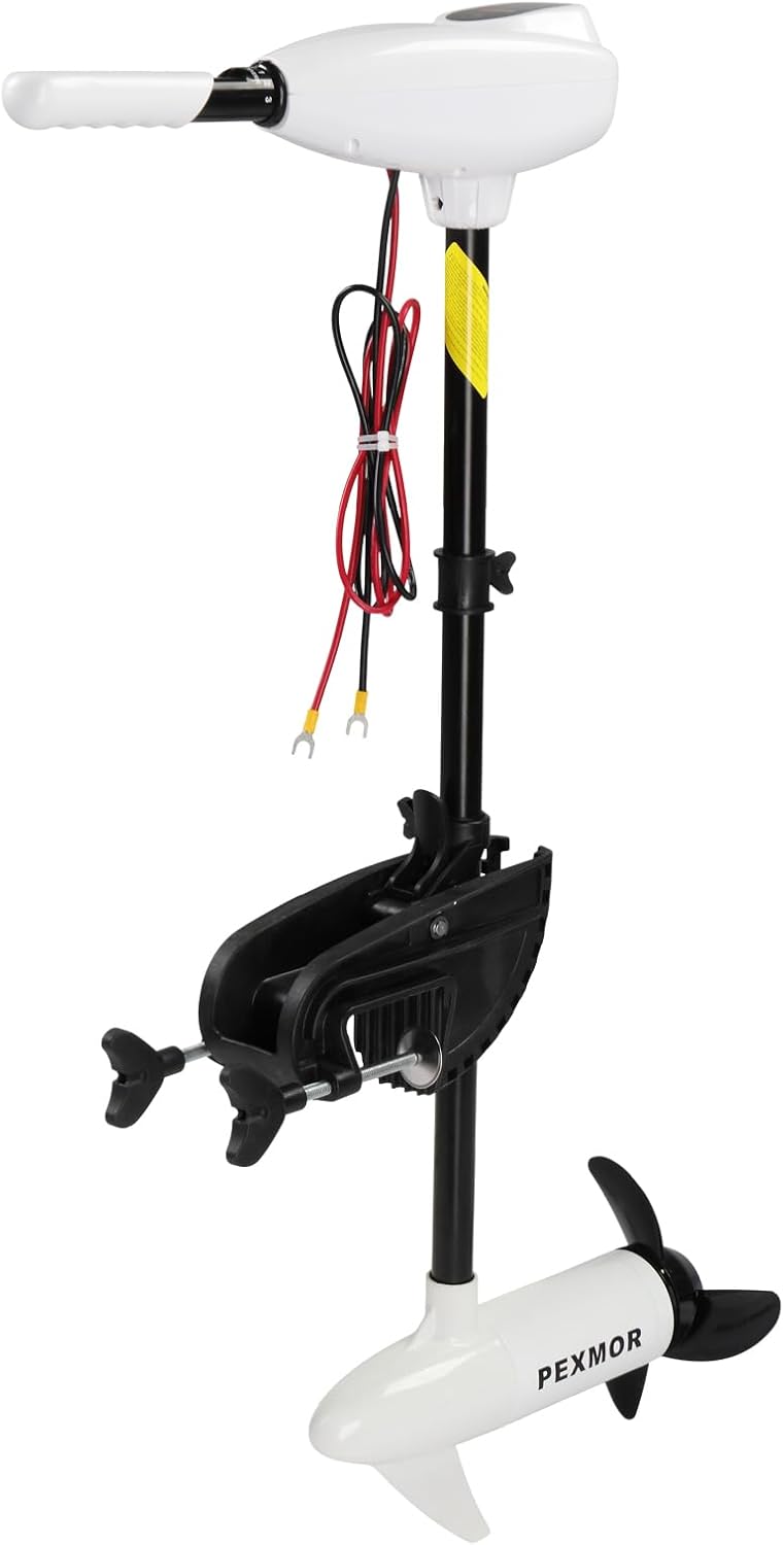 PEXMOR 8 Speed Electric Trolling Motor, Electric Outboard Boat Motor w/Adjustable Handle & LED Indicator, Transom Mounted for Saltwater, Kayak