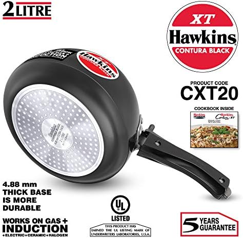 Hawkins Contura Black XT Pressure Cooker, Hard Anodised Inner Lid Cooker, Small Induction Cooker, Handi Cooker, Black CXT20 2 Litre