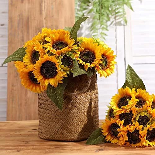 Laelfe Artificial Sunflower Flowers Long Stem Silk Fake Large Sunflowers Decoration for Outdoor Home Wedding Baby Shower Birthday Party Single Bulk