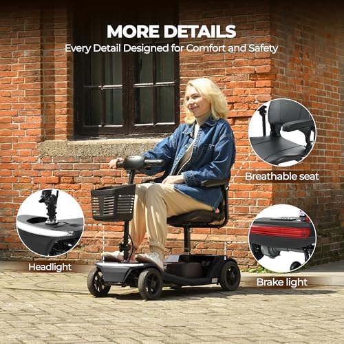 Metro Mobility 4 Wheel Foldable Mobility Scooter for Adults - 300 lbs Capacity Electric Mobility Scooters for Seniors - Long Range Power Extended